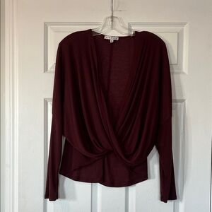 HYFVE Twist-Front Long Sleeve Top in Burgundy